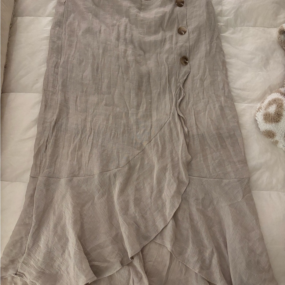BCX Taupe Maxi Skirt with Button Detail